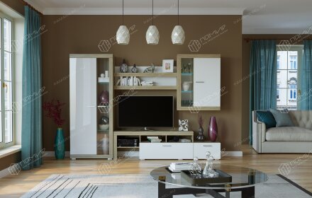 Модульная гостиная Соната 4, Сонома/Белый глянец     