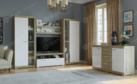 Модульная гостиная Соната 4, Сонома/Белый глянец     