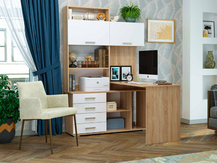 Стол угловой ПКС-11, Сонома-Белый глянец  