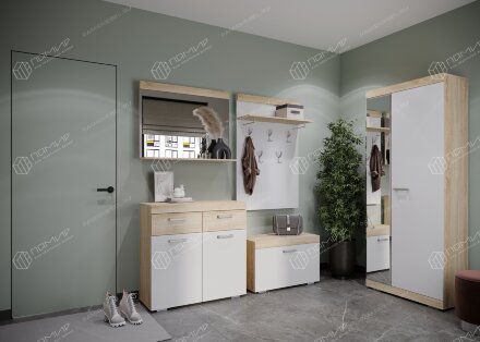 Модульная прихожая Соната 2, Сонома/Белый глянец 