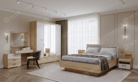 Модульная спальня Соната, Сонома/Белый глянец  