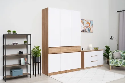 Шкаф трехстворчатый Роджина дуб крафт / белый глянец  