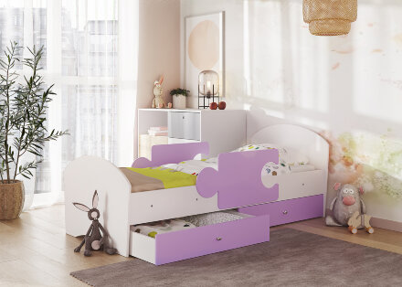 Детская кровать Мозаика, белый +ирис ( с бортиками и ящиками) 