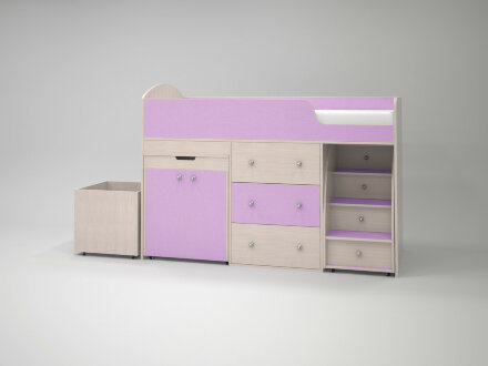 Детская кровать-чердак Малыш, Белое дерево/Ирис  