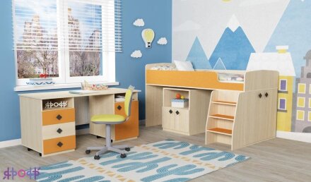 Детская кровать-чердак Малыш 5 дуб/Оранж  