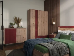 Тумба прикроватная Ливерпуль, вотан, бордо глянец