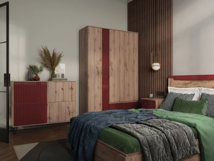 Комод Ливерпуль, вотан/бордо глянец 