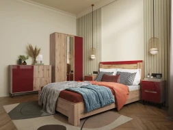 Шкаф трехстворчатый Ливерпуль, вотан/бордо глянец 