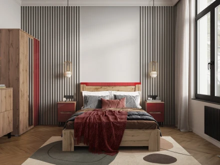 Модульная спальня Ливерпуль, вотан/бордо глянец 