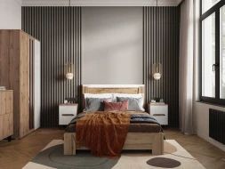 Кровать Ливерпуль, вотан/белый глянец 