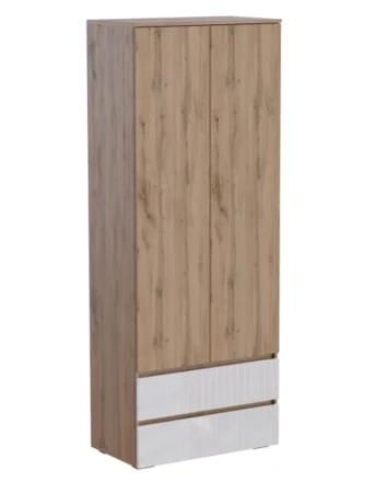 Шкаф двухстворчатый с ящиками Ливерпуль, вотан/белый глянец  